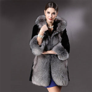 Luxurious Long Sleeve Faux Fur Formal Women's Wrap With Color Block Coats / Jackets