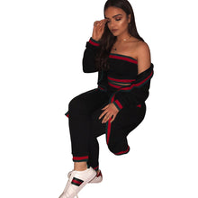 Load image into Gallery viewer, Red Striped Long Sweater Crop Pant Set - Striped Pant Deep