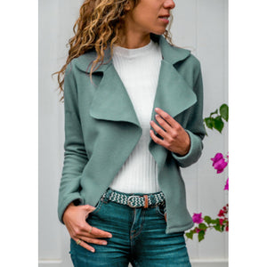 Sweater Jacket, Solid Colored Shirt Collar Long Sleeve  Green / Dark Gray / Light gray