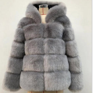 Regal Faux Fur Coat, V Neck Long Sleeve Faux Fur Black / Wine / Blushing Pink