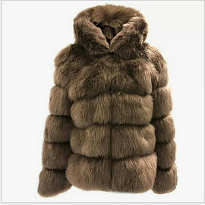 Regal Faux Fur Coat, V Neck Long Sleeve Faux Fur Black / Wine / Blushing Pink