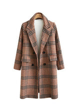 Load image into Gallery viewer, Women&#39;s Plaid Turndown Long Sleeve Coat Camel / Gray