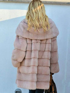 Regal Style Faux Fur Coat, Solid Colored Hooded Long Sleeve Faux Fur Black / Blushing Pink / Brown