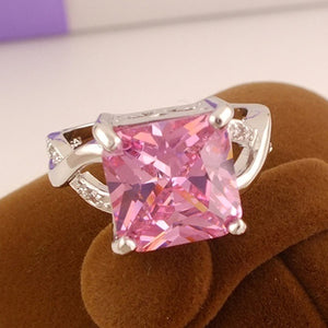 Women's Pink Cubic Zirconia Statement Ring 925 Sterling Silver Band Gift