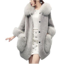 Load image into Gallery viewer, Women&#39;s Elegant Long Faux Fur Coat, Solid Colored Turndown 3/4 Length Sleeve Faux Fur Red / Gray