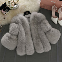 Load image into Gallery viewer, Regal Flow Faux Fur Coat, V Neck Long Sleeve Faux Fur White / Blushing Pink / Gray women