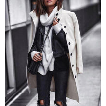 Load image into Gallery viewer, Long Stylish Trench Sweater, Solid Colored Stand Long Sleeve Black / White