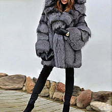 Load image into Gallery viewer, Party  Faux Fur Coat, Solid Colored Hooded Long Sleeve Faux Fur Gray