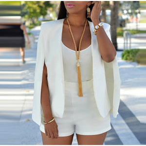 That's The Difference!  Blazer, Solid Colored Notch Lapel Long Sleeve White / Black
