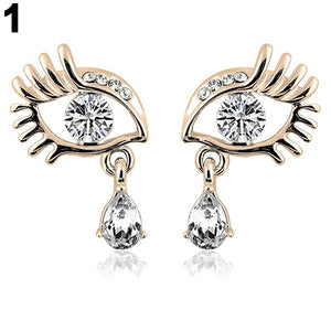 Women's Crystal Rhinestone Eye Tear Pendant Eyelash Earrings Eardrop Jewelry