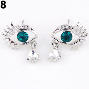 Women's Crystal Rhinestone Eye Tear Pendant Eyelash Earrings Eardrop Jewelry