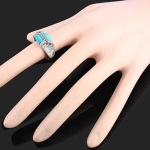 Turquoise Knurling Crystal Clear Rhinestone Ring 925 Sterling Silver