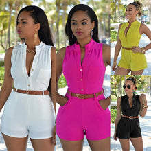 Load image into Gallery viewer, Women&#39;s Summer Sexy V-Neck Sleeveless Solid Color Playsuit Jumpsuit with Belt
