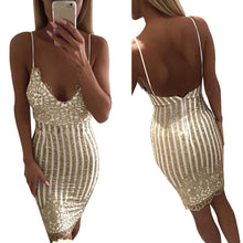 Load image into Gallery viewer, Women Sexy Bodycon Sleeveless Shiny Sequin V-Neck Evening Party Cocktail Dress
