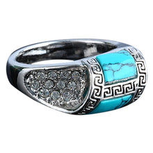 Load image into Gallery viewer, Turquoise Knurling Crystal Clear Rhinestone Ring 925 Sterling Silver