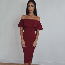 Load image into Gallery viewer, Women Off the Shoulder Ruffled Collar Bodycon Package Hip Party Club Sexy Dress