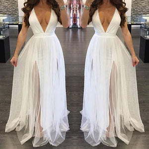 Women's Sexy V-Neck Backless Summer Long Maxi Dress Evening Party Prom Ball Gown