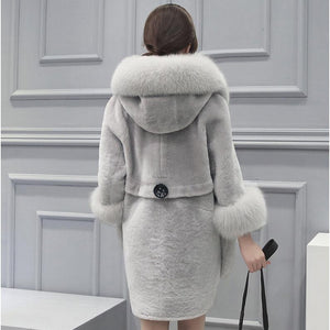 Women's Elegant Long Faux Fur Coat, Solid Colored Turndown 3/4 Length Sleeve Faux Fur Red / Gray