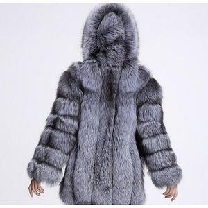 Women's Everyday Fur Coat, Solid Colored Hooded Long Sleeve Faux Fur White / Black / Silver