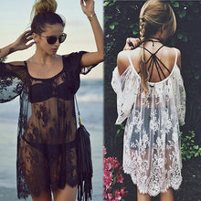 Load image into Gallery viewer, Women Summer Beach Sexy Boho Off Shoulder Floral Lace Hollow Top Cover Up