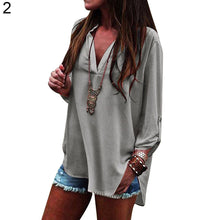 Load image into Gallery viewer, Women&#39;s Long Sleeve V Neck Top Loose Baggy Casual Pure Color Blouse Plus Size