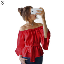 Load image into Gallery viewer, Fashion Women Summer Chiffon Off Shoulder Beach Party Top Solid Color Blouse