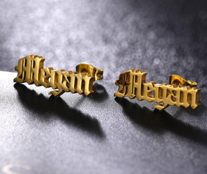 Customize This Cursive Nameplate Stud Earrings