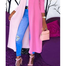 Load image into Gallery viewer, Long Trench Sweater, Color Block V Neck Long Sleeve  White / Blushing Pink