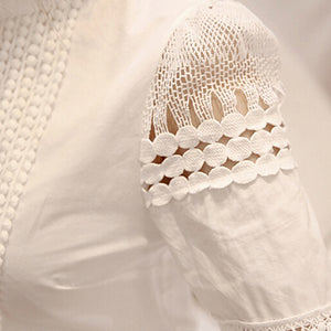 Women's Casual Lace Crochet Hollow Slim Blouses Long Sleeve White Shirt Top
