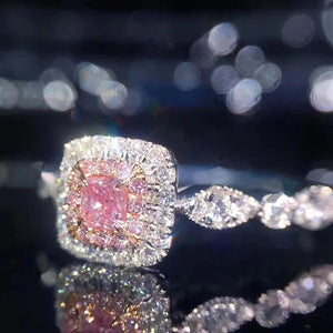 Women Luxury Pink Art Gemstone Ring Princess Palace Style Finger Jewelry