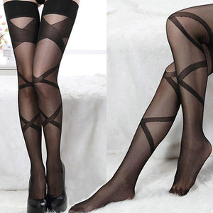 Women's Girl's Fashion Sexy Lace Top Thigh-Highs Stripes Black Stockings Socks
