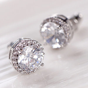 Women's Elegant Crystal Zircon Inlaid Ear Studs Platinum Plated Earrings Jewelry
