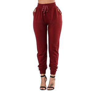 Women's Fashion Baggy Dance Sport Sweat Pants Zipper Pockets Drawstring Trousers