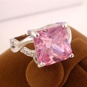 Women's Pink Cubic Zirconia Statement Ring 925 Sterling Silver Band Gift
