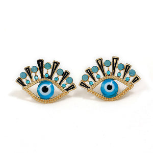 Woman Fashion Geometric Eyes Rhinestone Ear Stud Earrings Jewelry Accessories
