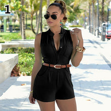 Load image into Gallery viewer, Women&#39;s Summer Sexy V-Neck Sleeveless Solid Color Playsuit Jumpsuit with Belt