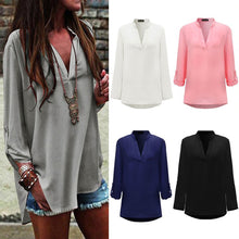 Load image into Gallery viewer, Women&#39;s Long Sleeve V Neck Top Loose Baggy Casual Pure Color Blouse Plus Size