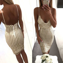 Load image into Gallery viewer, Women Sexy Bodycon Sleeveless Shiny Sequin V-Neck Evening Party Cocktail Dress