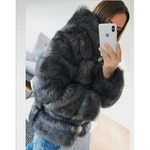 Load image into Gallery viewer, Furry Tales Fur Coat, Hooded Faux Fur Black / Brown / Dark Gray