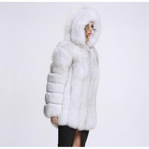 Women's Everyday Fur Coat, Solid Colored Hooded Long Sleeve Faux Fur White / Black / Silver