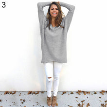 Load image into Gallery viewer, Women Pure Color Loose Casual V Neck Long Sleeve Pullover Dress Top Blouse Sweater