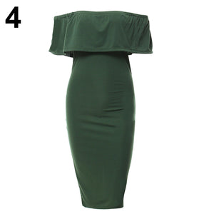 Women Off the Shoulder Ruffled Collar Bodycon Package Hip Party Club Sexy Dress