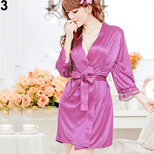 Women Sexy Robe Dress Sleepwear Nightwear Open Front Belted Nightgown Pajamas