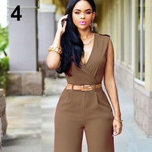 Load image into Gallery viewer, Women Sleeveless V-Neck High Waist Wide Leg Romper Pants Jumpsuit with Belt