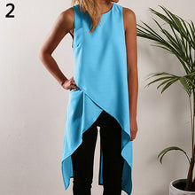 Load image into Gallery viewer, Women Sleeveless O-Neck Pure Color Chiffon Vest Irregular Hem Blouse Top