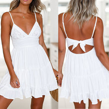 Load image into Gallery viewer, Women Summer Backless Dress Solid Color Party Beach Bowknot Pleated Sundress