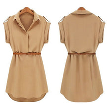 Load image into Gallery viewer, Women&#39;s Casual V-neck Cap Sleeve Solid Color Chiffon Shirt Dress with Brown Belt