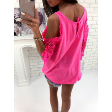 Load image into Gallery viewer, Women Hollow Sleeve Shirt Summer Solid Color Blouse Casual Back Strap Top