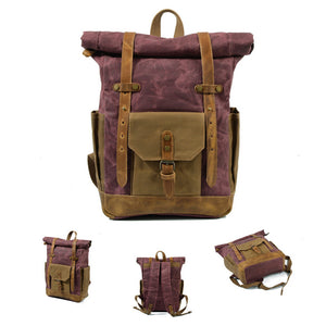 Vintage Men Rucksack Canvas Genuine Leather Travel Schoolbag Laptop Backpack
