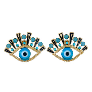 Woman Fashion Geometric Eyes Rhinestone Ear Stud Earrings Jewelry Accessories
